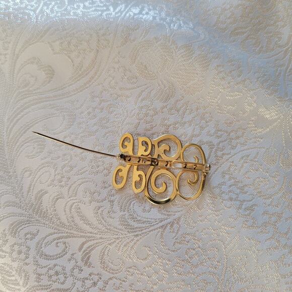 C K F initials brooch personalized monogram pin‎ gold tone letters gift present - Picture 3 of 5